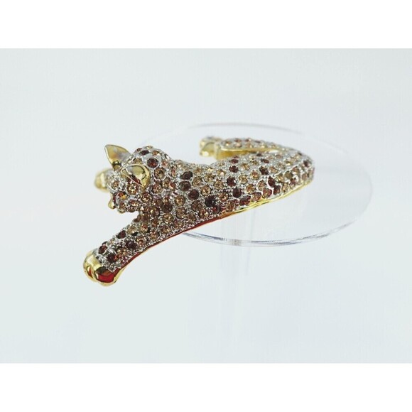 Leopard Rhinestone Brooch Gold Tone Big Cat Statement Piece Shoulder Stunning - Picture 7 of 15